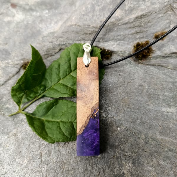wood and resin pendant necklace purple