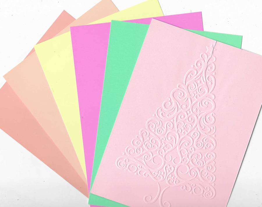 Embossed Card & Paper. 10 Sheets. 5"x7". Assorted Colours. Christmas Tree (22)