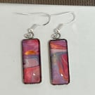 Colourful and unique painted drop earrings Pink, Blue, Gold