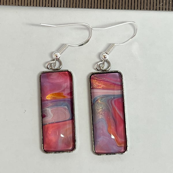 Colourful and unique painted drop earrings Pink, Blue, Gold