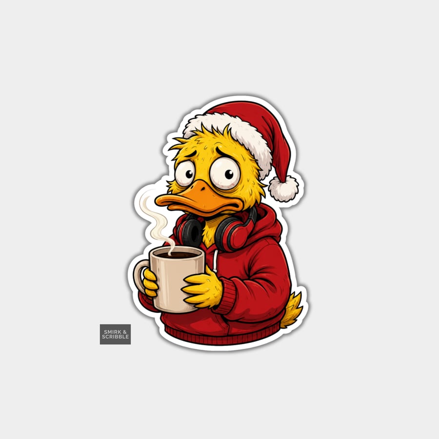 Image of Funny Christmas Sticker Vinyl Xmas Decal For Adults - Duck In Hoodie