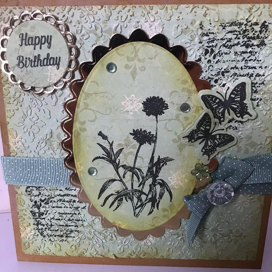 Green Floral Birthday Card