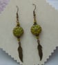 Czech glass flower bead & feather earrings - Image 3