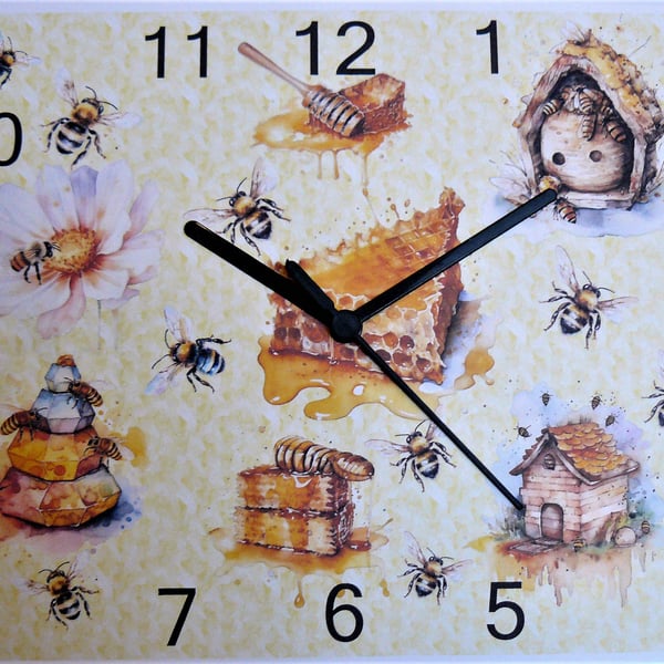 bee wall hanging clock bees apiary honey combe bee hive