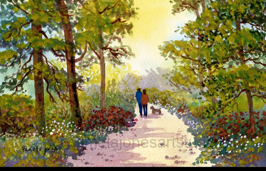Woodland Walk, Watercolour Print, in 8 x 6'' Mount
