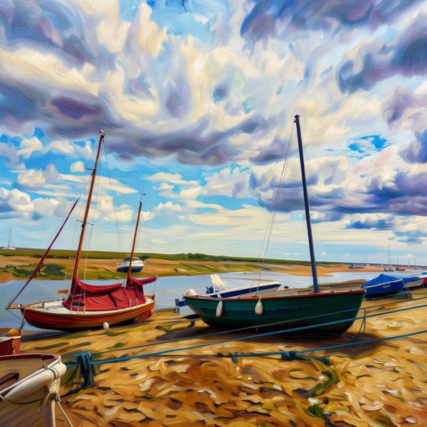 A4 Print Wells-Next-The-Sea North Norfolk Boats on Shore 