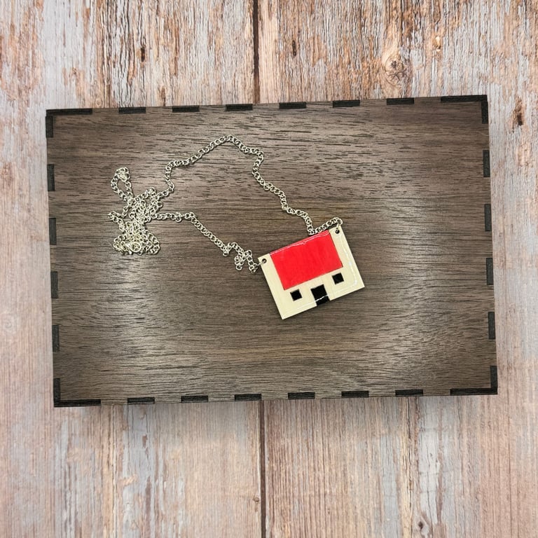 Bothy Red Roof Pendant Wooden Necklace - silver plate chain