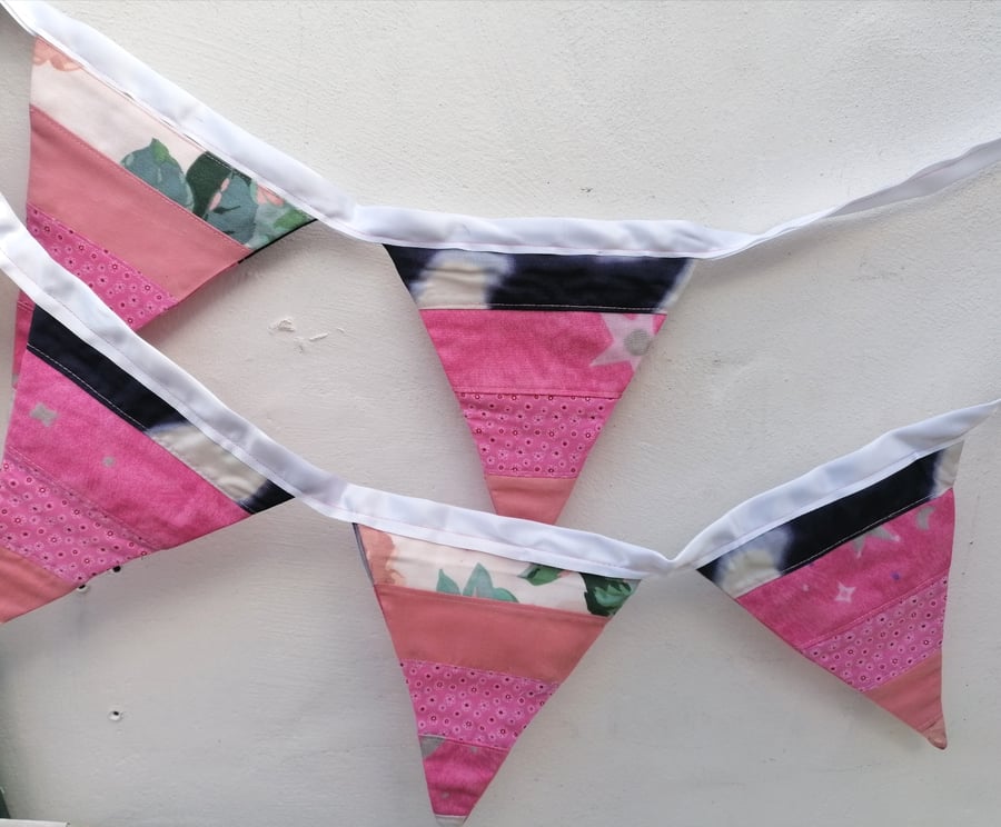 Handmade Bunting, Pink Fabric Stripes