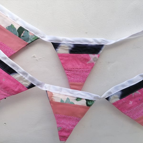 Handmade Bunting, Pink Fabric Stripes