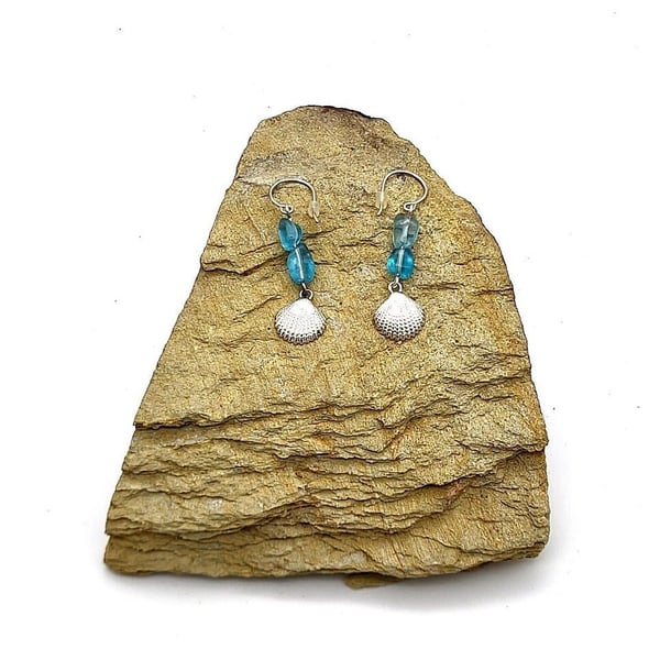 Apatite Sterling Silver Dangle Earrings Sea Shell Jewelry
