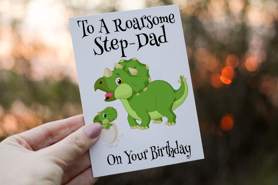 Roarsome Step Dad Birthday Card, Dinosaur Birthday Card for Step Dad, Birthday
