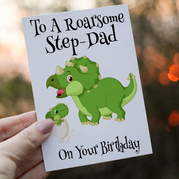 Roarsome Step Dad Birthday Card, Dinosaur Birthday Card for Step Dad, Birthday