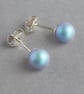 6mm Iridescent Light Blue Stud Earrings - Small Pale Blue Pearl Stud Earrings - Image 1