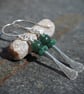 silver earrings, rod earrings, bead earrings, green jade, eco silver, Argentium