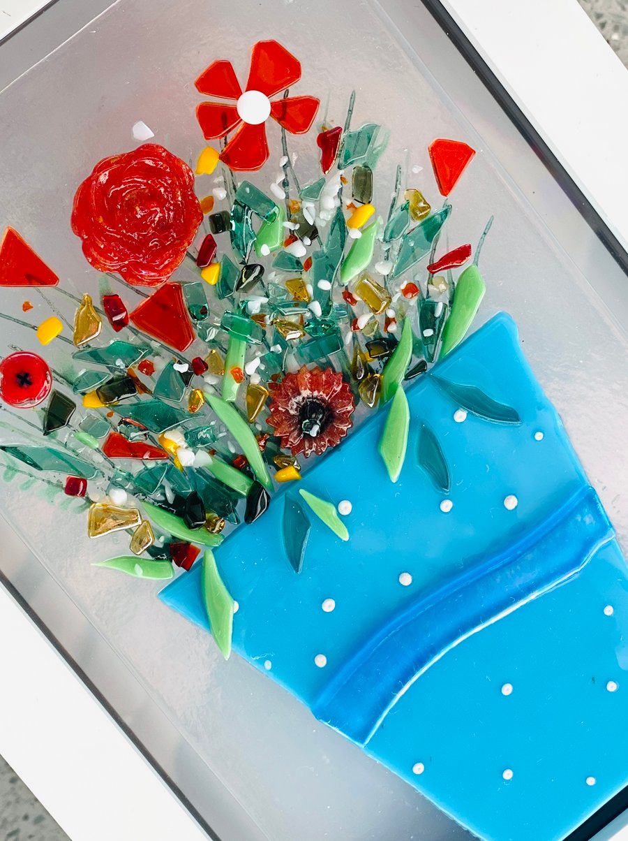 Fused glass picture - flower pot 