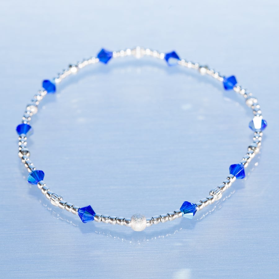 Sale-dainty sterling silver bracelet with blue Swarovski bicones