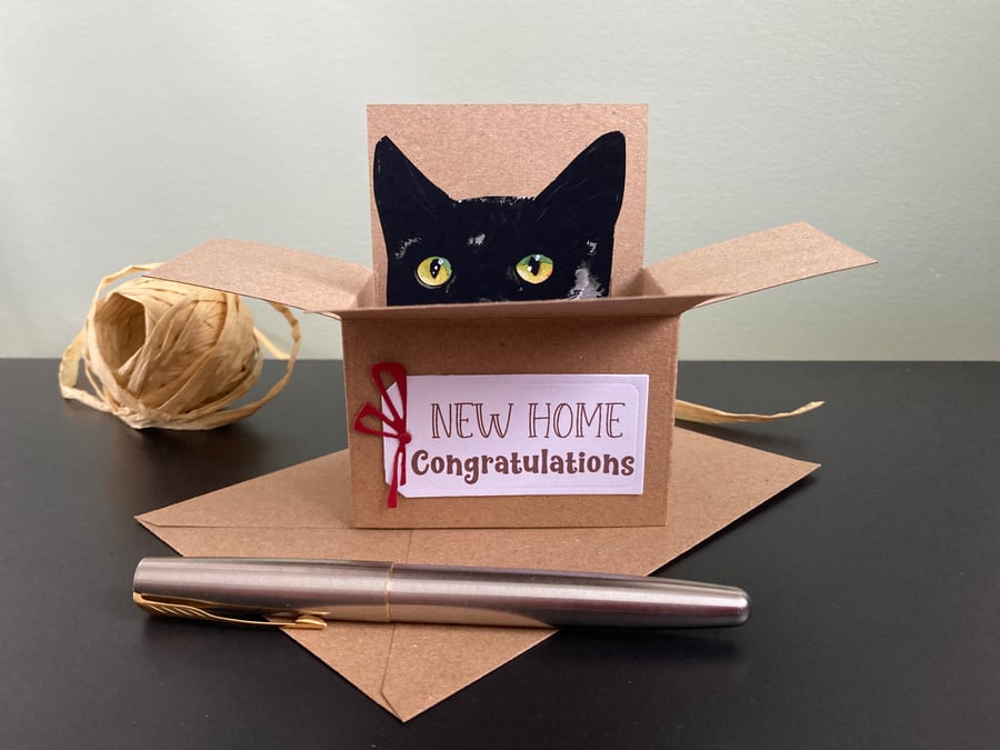 Cat New Home Card. Cat box card. Personalised gift card for cat lovers