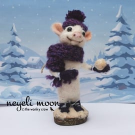 Timmy the Snow Mouse needle felted sculpture by neyeli