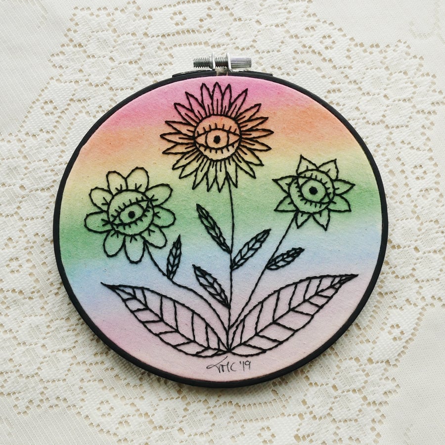 Me, Myself & Eye Rainbow Version - Original Embroidery Artwork