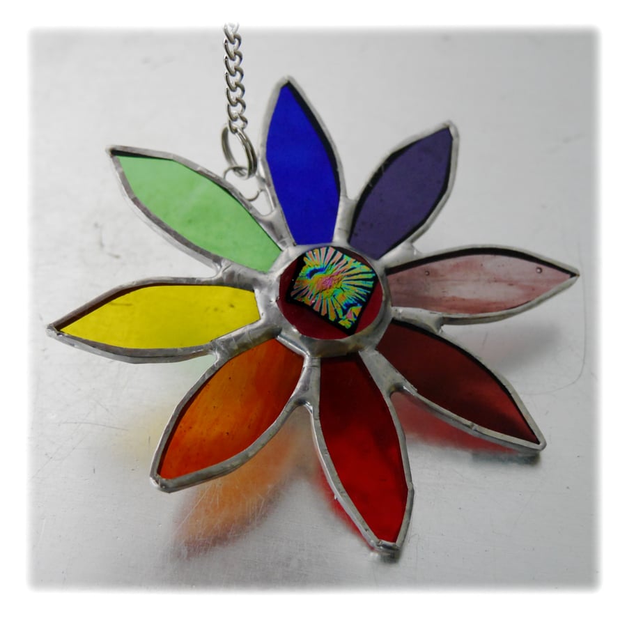 Rainbow Daisy Suncatcher Stained Glass Flower Dichroic 023
