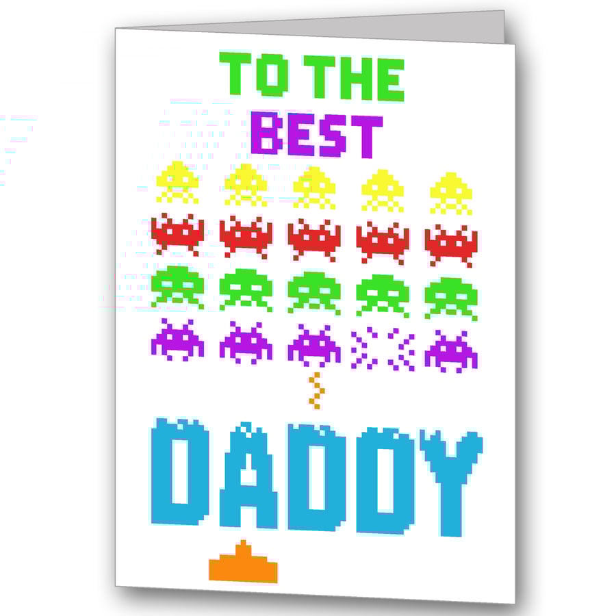 Personalised Space Invaders Father's Day Card.