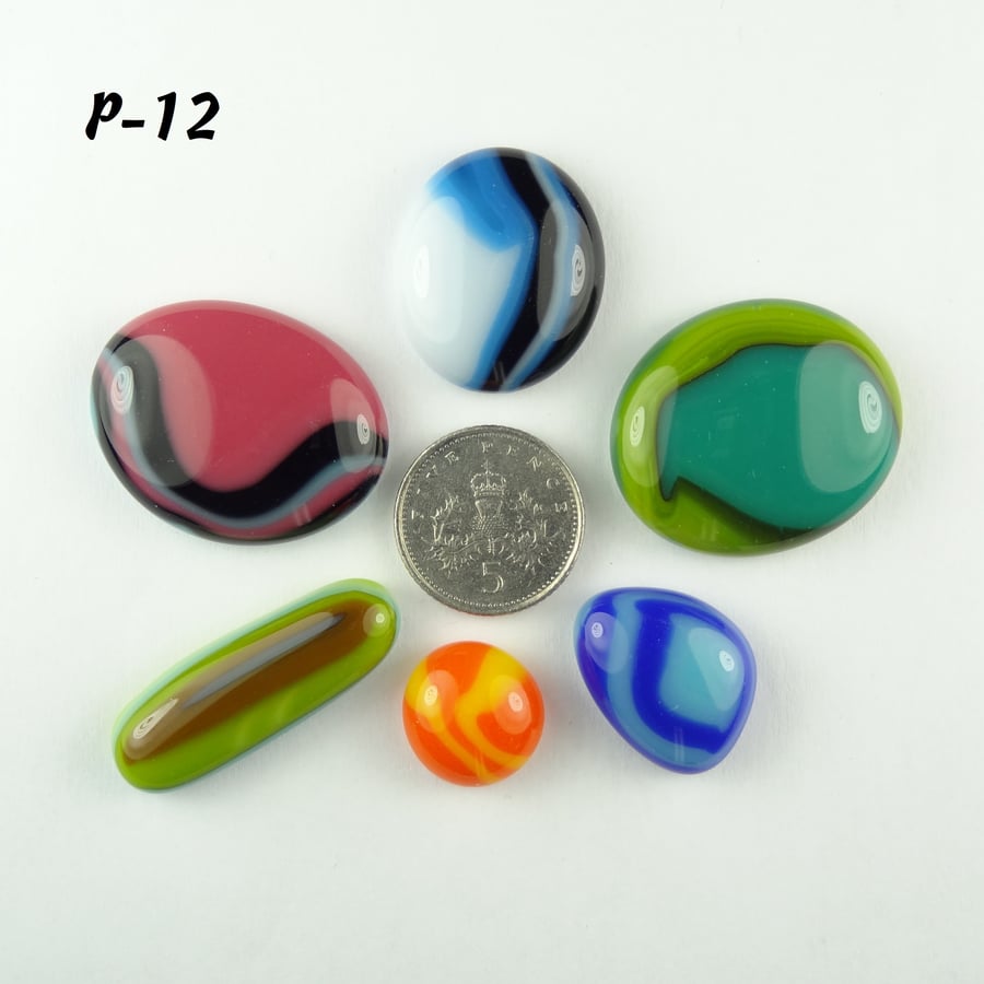 Fused glass cabochons flat backed perfect for jewellery making (P-12)