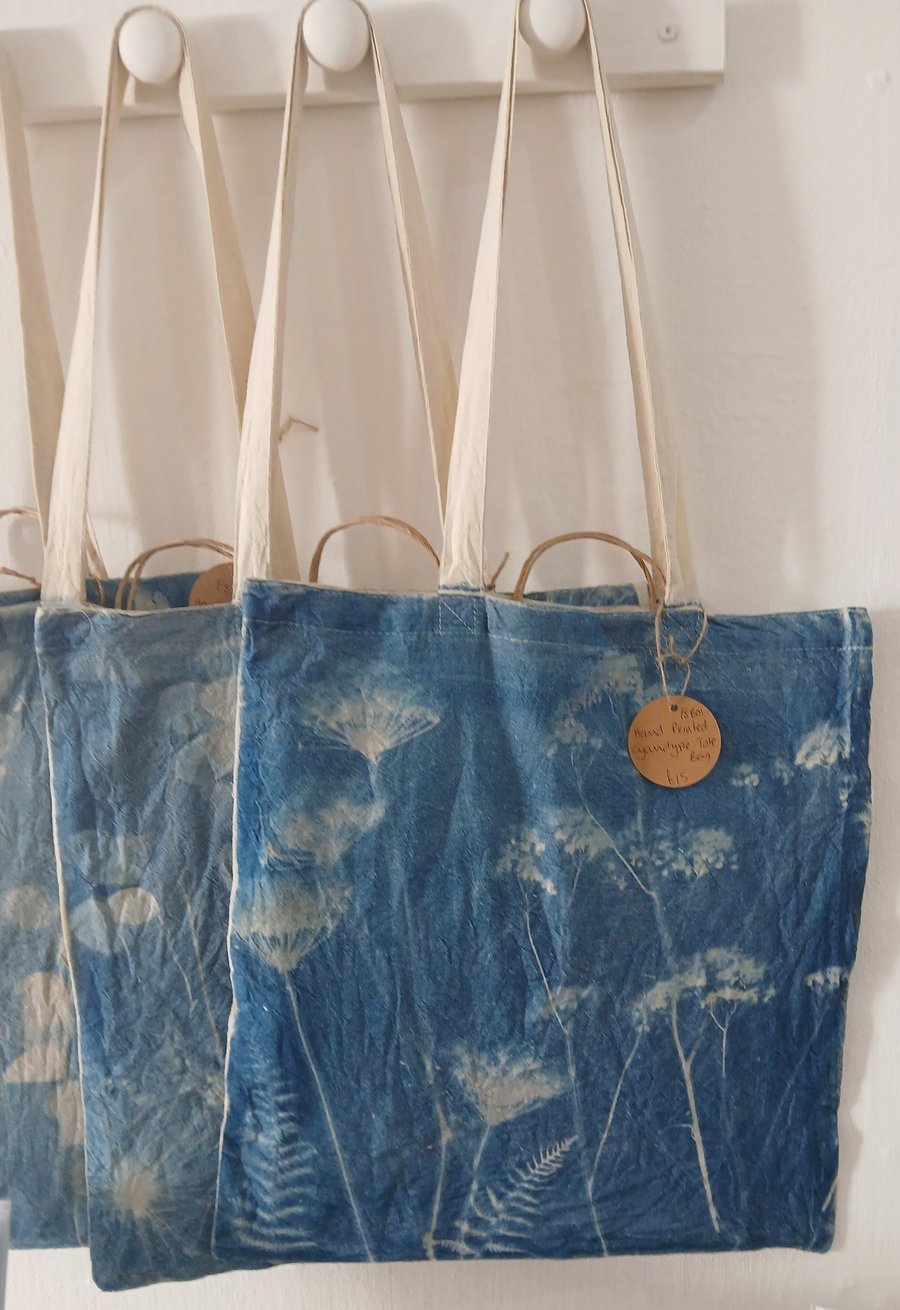 Hand Printed Cyanotype Tote Bag (Seed Heads)