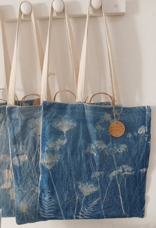Hand Printed Cyanotype Tote Bag (Seed Heads)