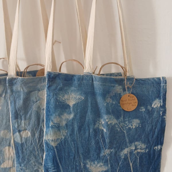 Hand Printed Cyanotype Tote Bag (Seed Heads)