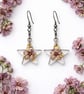 Small Purple Flower Star Resin Earrings with Gold Leaf – Celestial Dangle