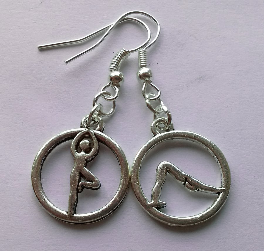 Silver Plate Asymmetrical Mismatched Yoga Meditation Drop Dangle Earrings