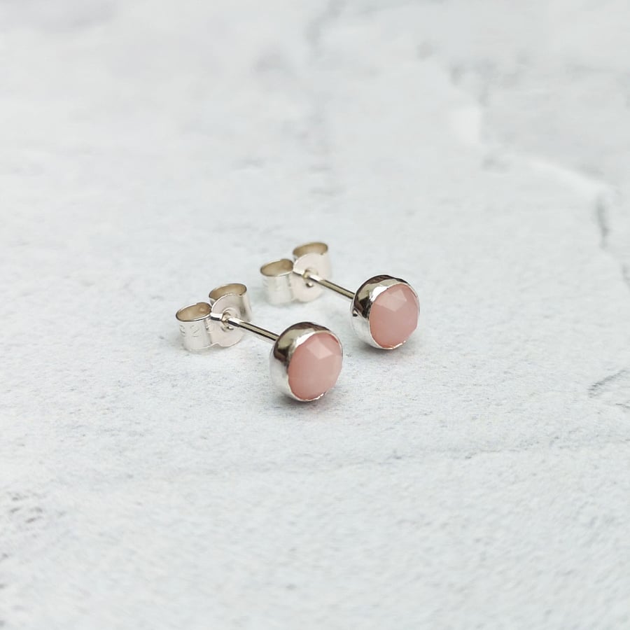 Pink Opal Studs, Pink Opal Earrings, Opal Jewellery, Small Studs - STUD129