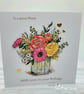 Birthday Card Mum - Jar of flowers, roses, gerbera, handcrafted, 3D card
