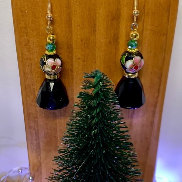 Glass and Floral Bead Earrings