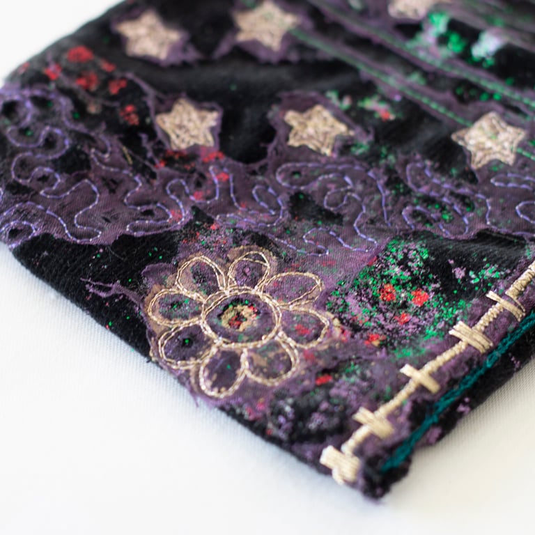  Velvet Black and Purple Embroidered Purse Pouch 