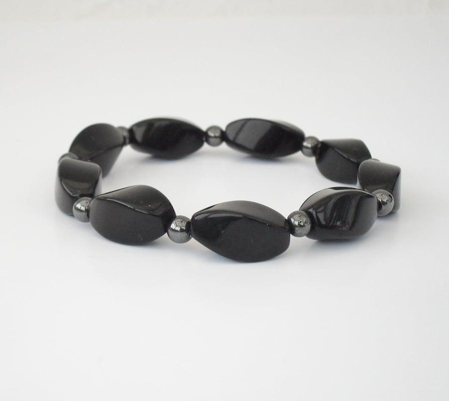 Black onyx stretchy bracelet Folksy