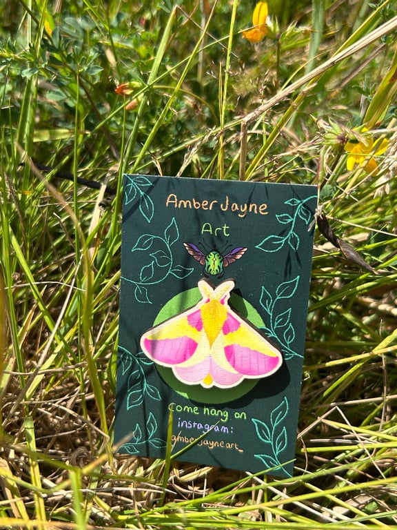 Rosy Maple Moth Wooden Pin