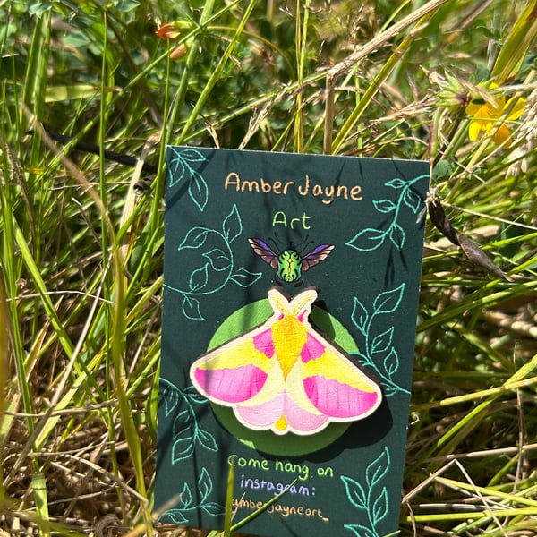 Rosy Maple Moth Wooden Pin