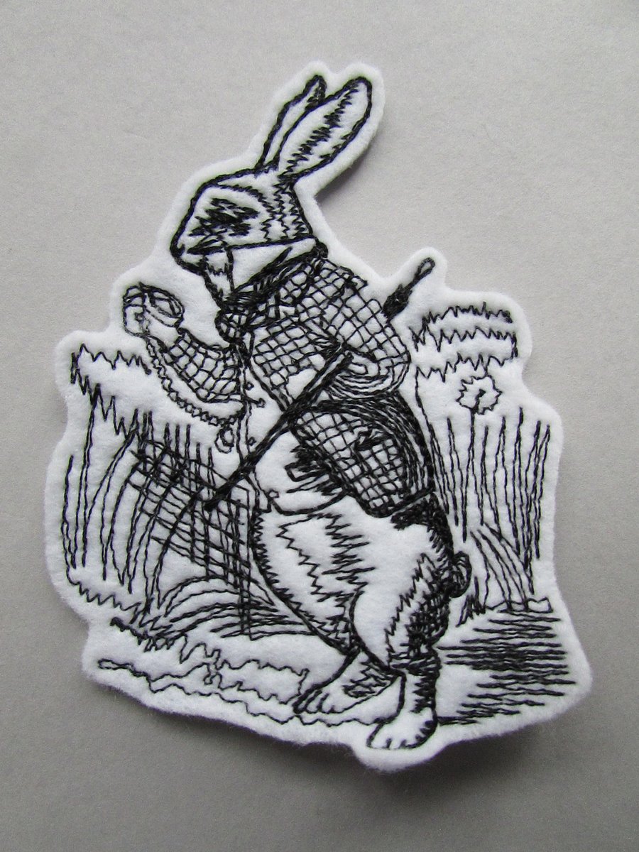 Alice in wonderland White Rabbit  Embroidered Sew on Applique Patch