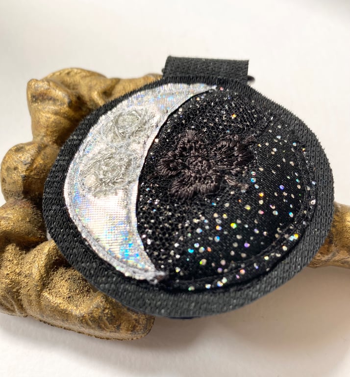 Up-cycled crescent moon key ring or bag charm.