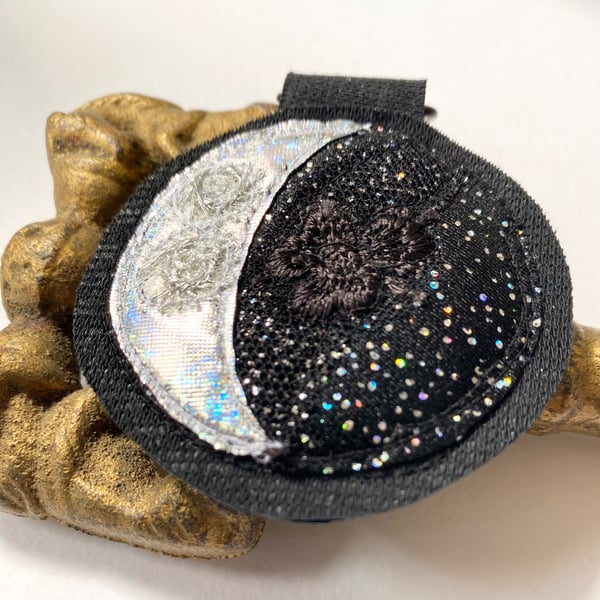 Up-cycled crescent moon key ring or bag charm.