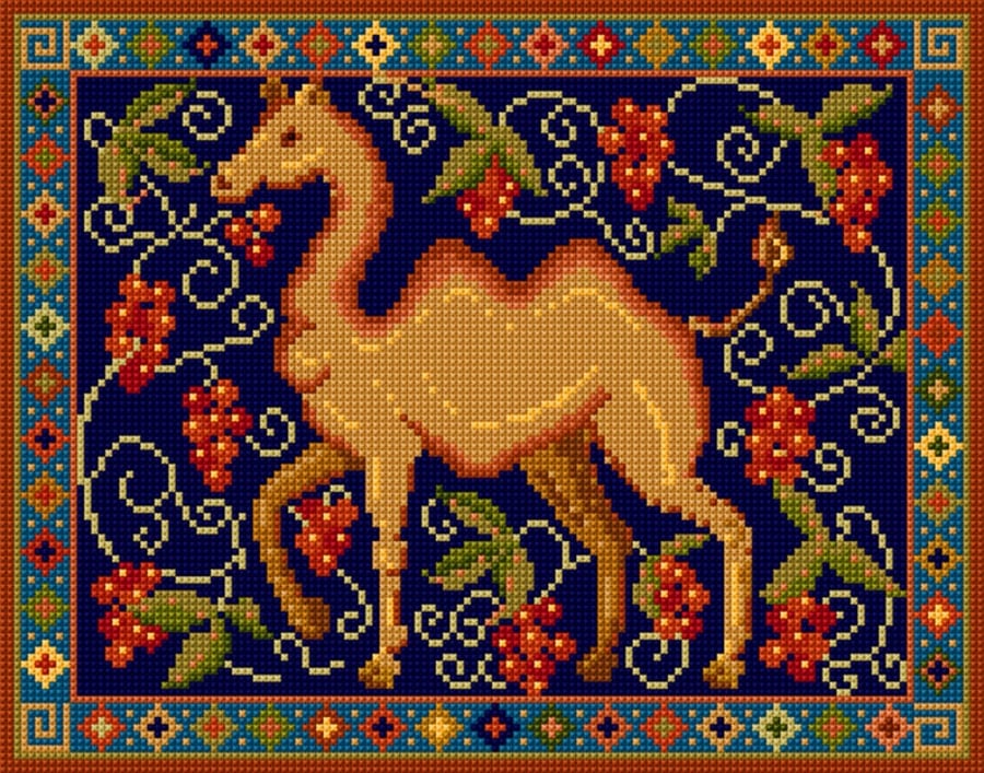  Camel Tapestry Kit, Counted Cross Stitch, Needlepoint,  Arts and Crafts style 