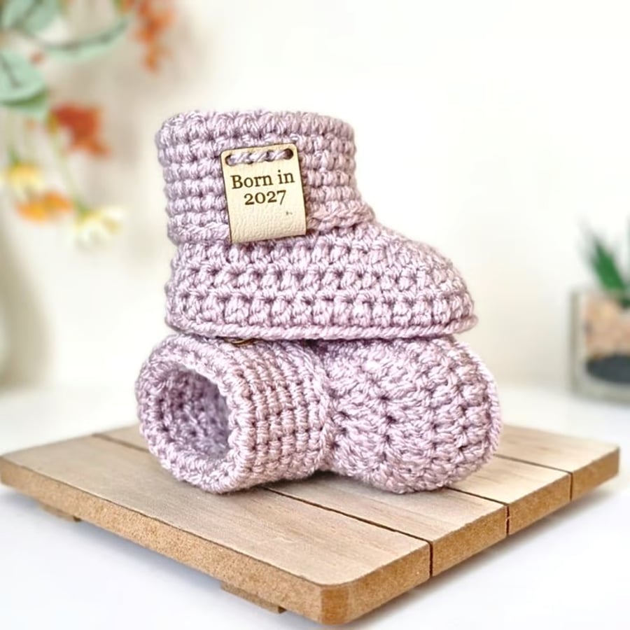 Born in 2027 Crochet Baby Booties - Baby Shower Keepsake