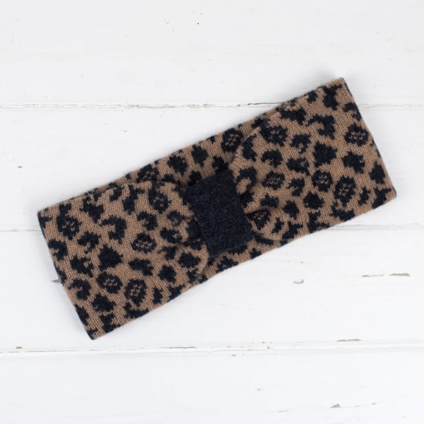 Leopard knitted headband - camel