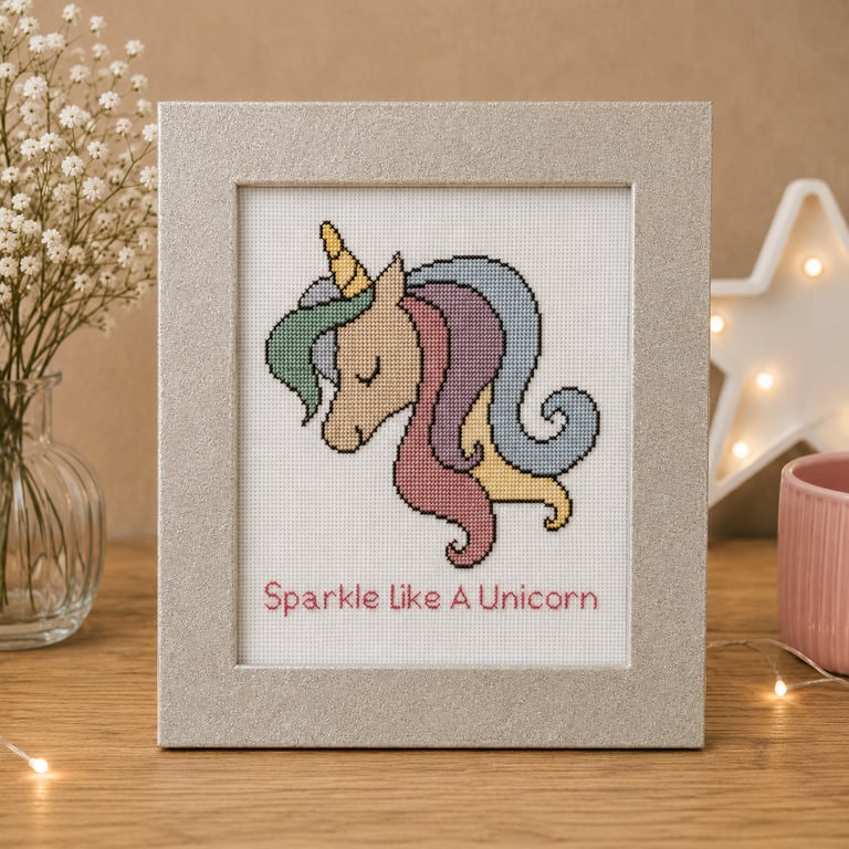  Handmade Framed Cross Stitch Picture – Inspirational Unicorn