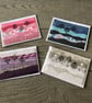 Set of 4 fabric Country Scene Postcards