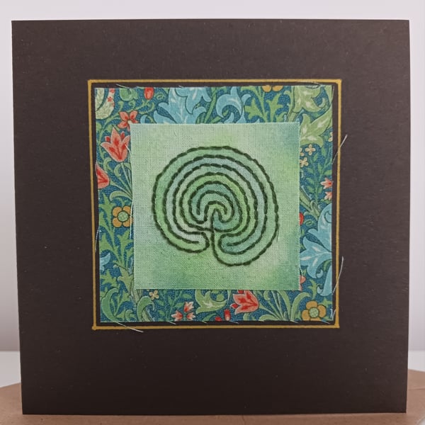 Labyrinth hand stitched textile art card