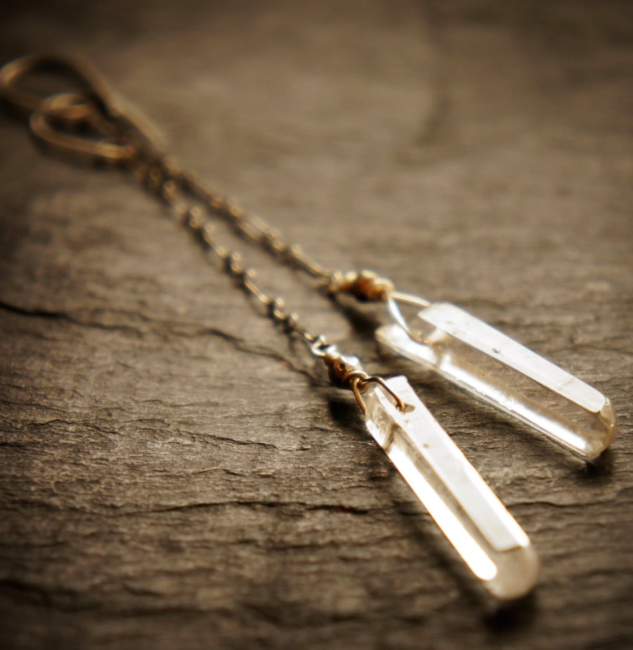 Pyrite, Quartz and Sterling Silver Dangle Earrings
