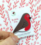 Robin Pin Badge, Wooden Bird Brooch, Garden Birds, British Birds - Image 1
