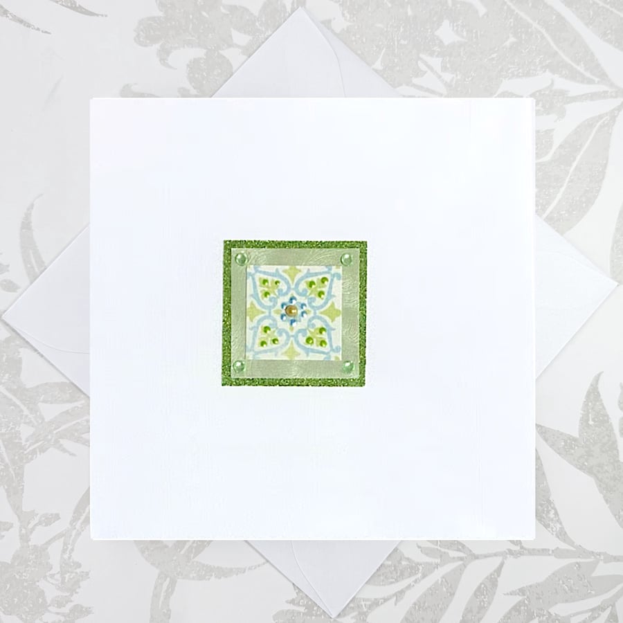 Handmade jewelled birthday card - Persian moroccan tile pattern
